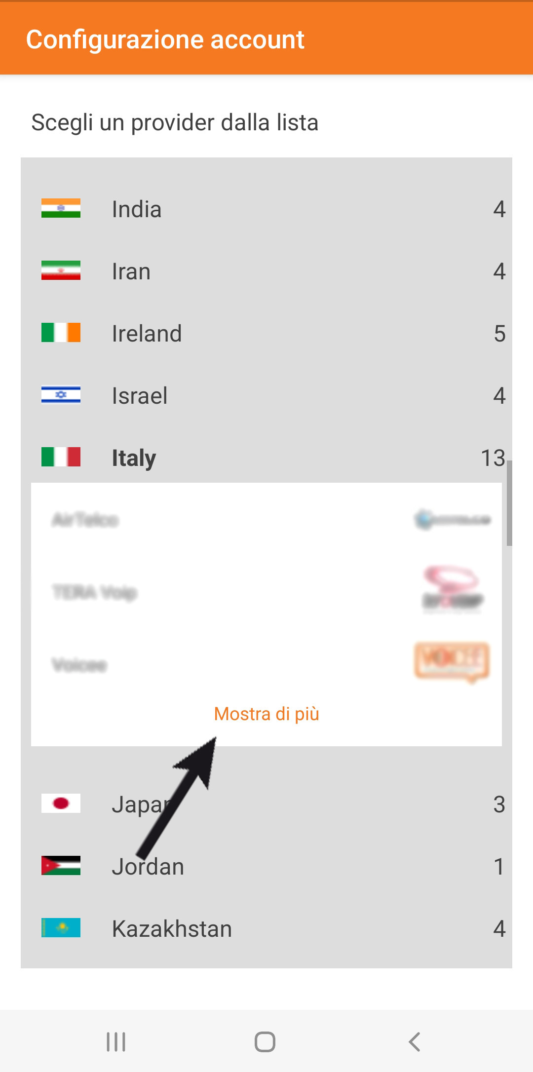 Lista dei provider