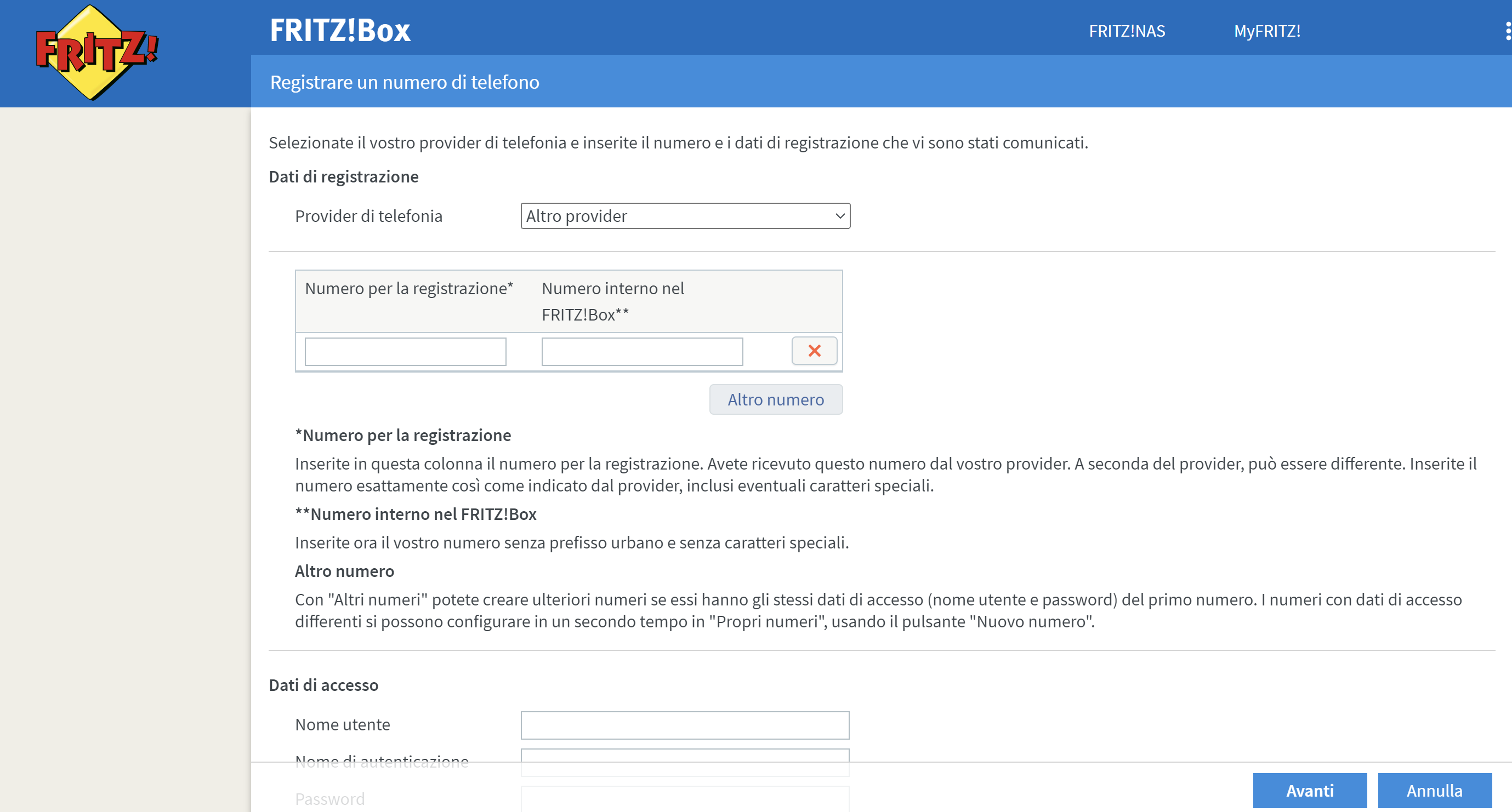 Configura i parametri